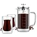 Produktbild Französisch Presse Kaffee-und Teekocher mit 2 Kaffeegläser, Doppel-Wand, Edelstahl Kolben, 350ml / 10oz