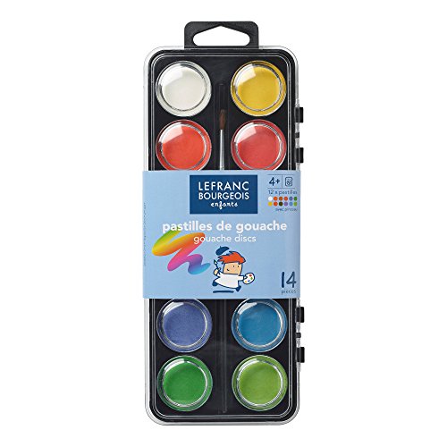 Lefranc & Bourgeois - Caja de plástico con 12 Pastillas de Gouache de 28 mm y Accesorios