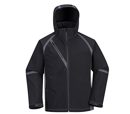 Preisvergleich Produktbild Wasserdichte Arbeitsjacke, Waterproof Windjacke, Softshell Micro-Fleece Futter – abnehmbare Kaputze – Für Mann und Frau – Schwarz - L