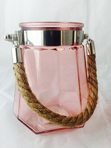 Windlicht Teelichthalter rosa oder rot 2 Farben zur AUSWAHL 14 cm hoch aus Glas mit Kordel • Teelichthalter Gartendekoration Gartendeko (Auswahl Farbe ROSA) - 4