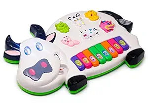 Zest 4 Toyz Musical Cow Piano Toy with Flashing Light & Sound for Kid, Early Development Musical Toy Plastic Multicolor