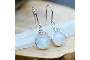 Sdouefos Natural Moonstone 925 Sterling Silver Drop Dangle Earrings Dangle Hoop Earrings Moonstone Lapis Copper Turquoise Rose Quartz Onyx Earrings Dangle Style Sterling Silver for Women
