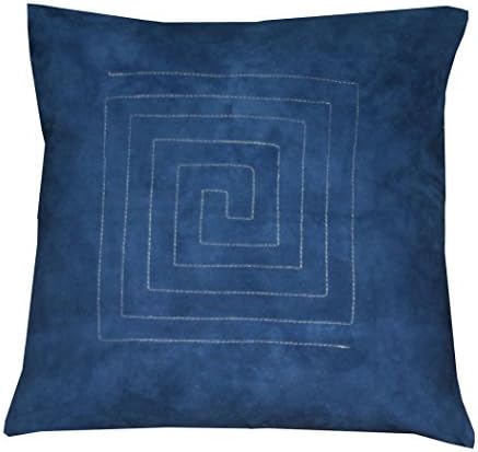 Genuine suede leather cushion cover in blue with white double spiral motif . 18in x 18in or 45cm x 45cm (Blue)