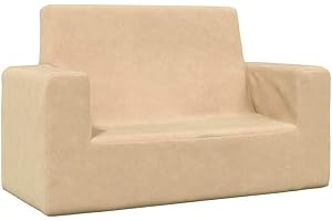 vidaXL Divano per Bambini a 2 Posti Crema in Morbido Peluche, Divano Bambini 2 posti, Mini Divano, Poltrona per Bambini, Divano Bambini Doppio