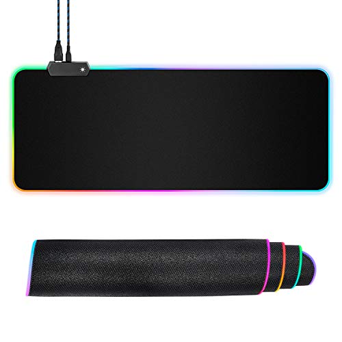 Preisvergleich Produktbild RGB-Gaming-Mauspad Groß, Aurtec Übergroße Leuchtende Erweiterte Mausmatte, Erweiterte USB-HUB-Computer-Tastatur mit Tastatur, rutschfeste Gummibasis, 11 RGB-Beleuchtungsmodi, 31,5X 11,8X0,16 Zoll