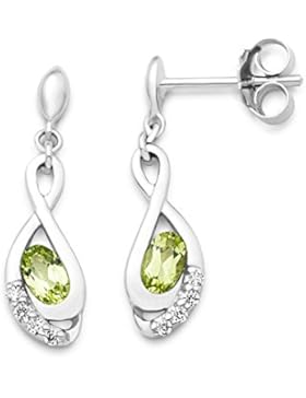 Miore Ohrringe Damen, Schmuck 925 Sterling Silber , Ohrhänger mit Peridot und Zirkonia brilliantschliff Steinchen