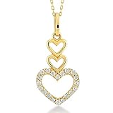 Damen Halskette 14 Karat / 585 Gelbgold drei Herzen als Anhänger / 14k Gold 3 Hearts Necklace | Kettenlänge 45cm