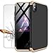 Produktbild iPhone XS/iPhone X Hülle + Panzerglas, JINICHANGWU 360° Rundumschutz-Schale PC Full-Cover Anti-Kratzer Handyhülle Schutzhülle Case für iPhone XS (2018) / iPhone X (2017) (Gold/Schwarz)
