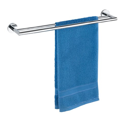 WENKO 17954100 Power-Loc Badetuchstange Duo Revello – Befestigen ohne bohren, Doppelstange, Messing, 61 x 5.5 x 11.5 cm, Chrom - 2