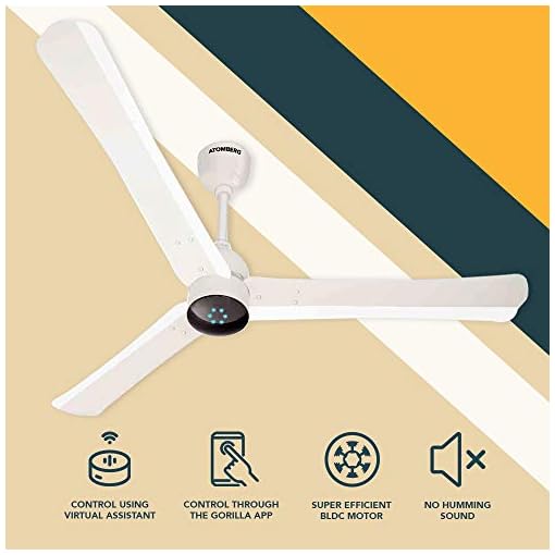atomberg Renesa Smart+1200mm BLDC Ceiling Fan with IoT & Remote | Energy Efficient Ceiling Fan | Ceiling fan for Living Room | High Air Delivery with LED Indicators(Pearl White)