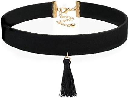 Fringe Tassel Pendant Choker Collar Classic Black Velvet Leather Gothic Necklace For Girls Women