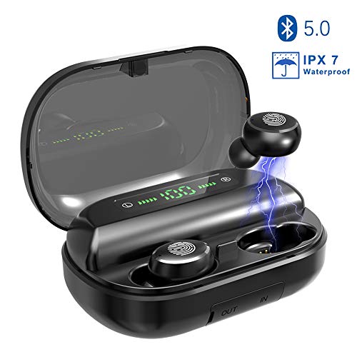 CXYP Auriculares Inalambricos Bluetooth 5.0, Auriculares Bluetooth Deportivos IPX7 Impermeable,Mini Twins Estéreo In-Ear con 4000mAh Caja de Carga Portáti y Micrófono Dual para iPhone Android