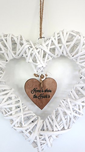 Holz Rattan Deko Hänger „Herz“ mit Kordel (weiß, 60cm) - 2