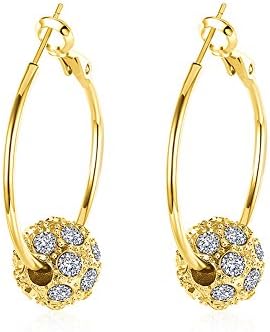 14K Gold Plated Earrings Crystal Ball Drop Big Hoop Earrings for Women Girls Jewelry Gift (Yellow Gold)