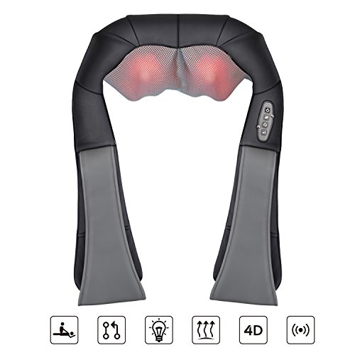 FITFIRST Appareil de Massage Shiatsu avec Chauffage Infrarouge Massage Pétrissage 8 Têtes de massage pour Maison Bureau Voiture Masseur Shiatsu Electrique pour Epaule Cou Dos Nuque Jambes N12