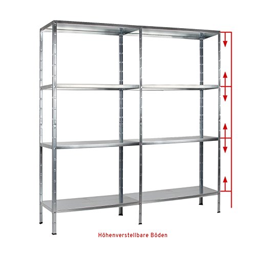 Regal Steckregal 2er Set verzinkt Metall 180x160x40cm Regalsystem Steckregalsystem 8 Metall-Böden Traglast 520kg einfache Montage durch Stecksystem kein Verschrauben Schulte - 5