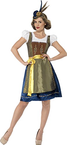 Smiffys Adult Women's Traditional Deluxe Bavarian Costume, Dress and Apron, Around the World, Serious Fun, Size: L, 44446