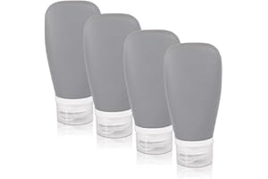 LELE LIFE Lot de 4 flacons de voyage portables en silicone, anti-fuite et compressibles pour articles de toilette, rechargeables, format voyage, pour shampooing, 90 ml