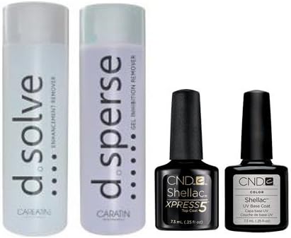 CND Shellac Gel Nail Polish Top &amp; Base Coat (7.3ml) + D Sperse &amp; D Solve (250ml) 100% Genuine Professional CND Nail Products