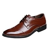  Business Herren Anzugschuhe, Lederschuhe Schnürhalbschuhe Oxford Schuhe Smoking Lackleder Hochzeit Derby Leder Brogue, Gr.-38 EU/Herstellergroße-240, Braun