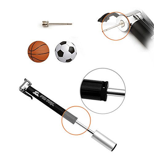 Mini Fahrradpumpe, TOMOUNT Rahmenpumpen Portabel Minipumpe Ballpumpe Luftpumpe Handpump tragbar für Rad und Ball(schwarz&silber) - 4