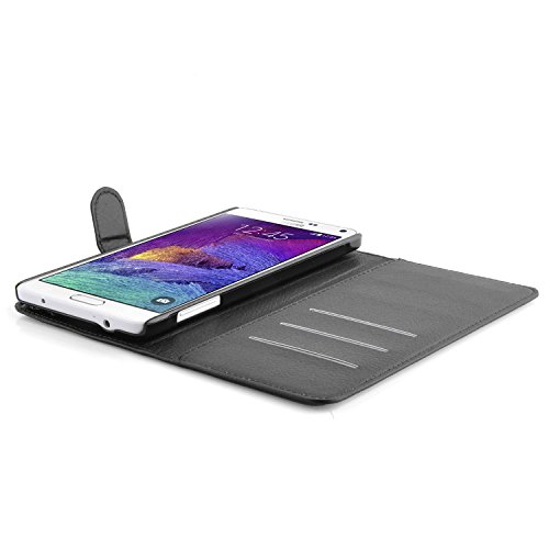 Cadorabo – Book Style Hülle für Samsung Galaxy NOTE 4 – Case Cover Schutzhülle Etui Tasche mit Standfunktion und Kartenfach in PHANTOM-SCHWARZ - 4