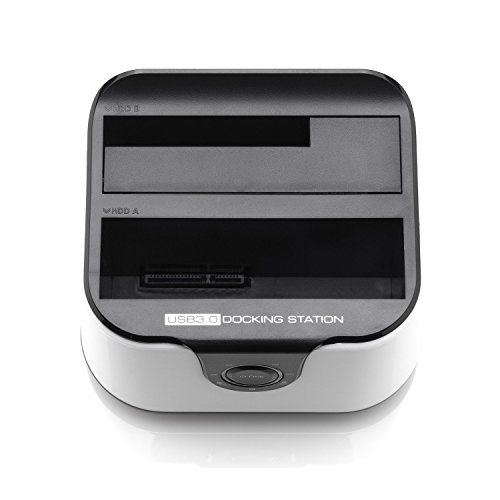 Rhombutech Dual USB 3.0 Dockingstation für 2,5 und 3,5 Zoll Festplatten und SSD – SATA I/II/III – Backup oder Duplizieren auf Knopfdruck + LED Statusanzeige – Weiß - 4