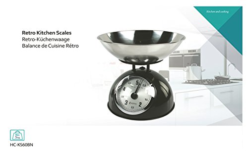 König, Retro Keukenweegschaal met roestvrijstalen kom (Zwart / Zilver) - 6