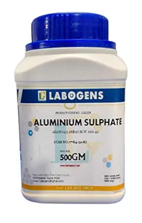 ALUMINIUM SULPHATE (practical) (18-hydrate) 500GM Assay [as Al2(SO4)3] : 51.0 ? 59.0% AI2(SO4)3.18H2O M.W. 666.42 (iron free) 7784-31-8