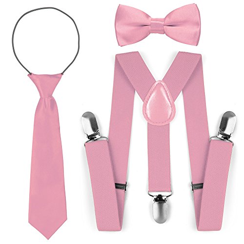 Juego de corbata para corbata de lazo de tirantes elásticos ajustables para niños (Rosa)