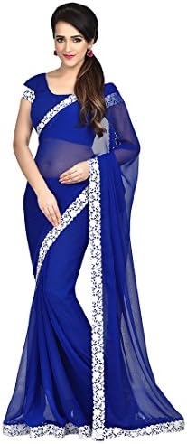 Craftsvilla Georgette Saree With Blouse Piece (Blue_Free Size)