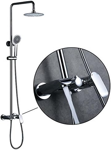 Copper Bathroom Shower Set Wall-in Mounted Cold and Hot Water Mixer Rainfall Shower Head System with Handheld and Tap Faucet, Adjustable Height, Chrome-plated