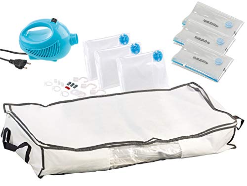 Preisvergleich Produktbild Sichler Haushaltsgeräte Vakuumiergerät: Elektrischer Handvakuumierer mit 7er-Set Kleiderbeutel in 3 Größen (Vakuum Pumpe)