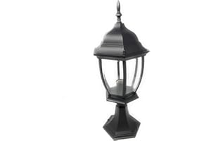 VETRINE INRETE Vetrineinrete® Lampione da giardino da terra lanterna luce per esterno in alluminio e vetro con portalampada E27 49 cm (Nero) F46