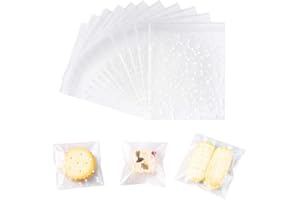 CORTNEY 200 Piezas Bolsa Celofan Transparente, Autodhesiva Bolsitas Plastico Pequeñas para Chuches Regalo Galletas, Joyas, Cumpleaños Navidad Fiesta, Panadería (7 x 7+3 cm)