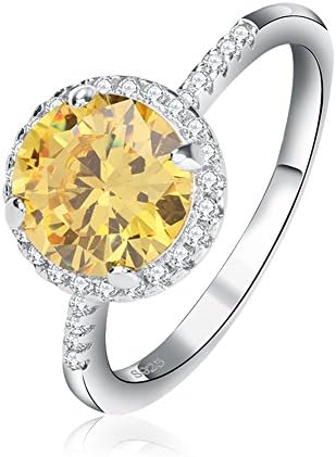 Orsa Jewels Charming Platinum Plated 2 ct.Round Citrine Silver Ring With Cluster Setting AAA Austrian CZ for Anniversary Size L½