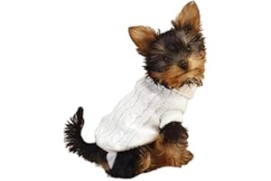 PRETTY PAMPERED PETS UK Chihuahua Clothes Puppy Dog Coat Knit Winter Jumper Cosy Teacup Smaller Breeds Miniature (‎XS-Pack of 1), Ivory Cream White)