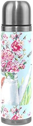 XuXiang Rabbit Pink Flower Butterfly Painting Stainless Steel Water Bottle Vacuum Insulated Thermos Leak Proof Vacuum Insulated Double-Walled Thermos Flask for Hot Coffee or Cold Tea(500 ml)
