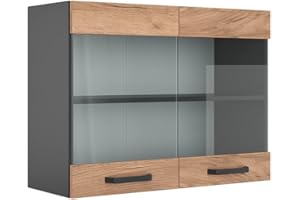 ‎VICCO Vicco Küchenglasschrank R-Line, Glashängeschrank, Goldkraft Eiche/Anthrazit, 80 cm