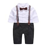 G-Kids Baby Jungen Strampler Smoking Gentleman Anzug Kleinkinder Sommer Kleidung Outfit Fliege Taufkleidung (Schwarz, 70/3-6 Monate)