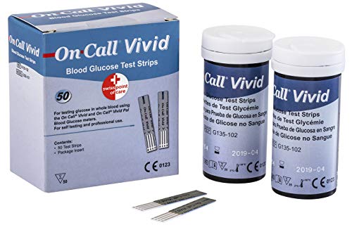 Swiss Point Of Care Vivid tiras reactivas para medir la glucosa en sangre | Tiras reactivas para On Call Vivid medidor de glucosa en sangre | Medición precisa y resultados rápidos | 50 unidades
