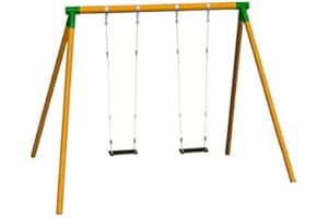 MASGAMES | Columpio de Madera Fuji para Adultos | Asientos Planos de Caucho con Cuerdas Regulables | Madera tratada Muy Gruesa | Anclajes incluidos | Uso doméstico |