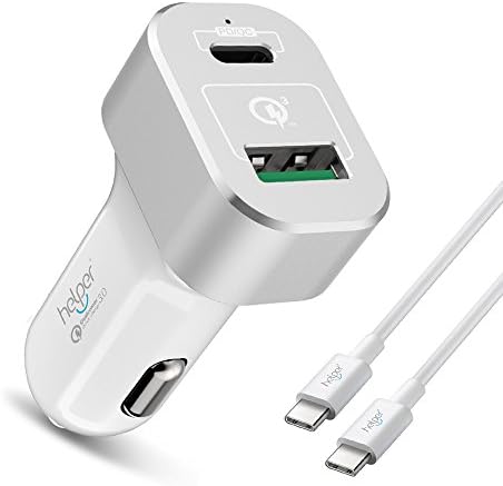 USB Type C Car Charger, 63W Quick Charge 3.0 QC3.0 USB + PD Type C Car Charger Phone Power Adapter High Speed for New MacBook Pro,Chromebook,Samsung Galaxy S8/S7/S6,iPhone X, iPad (white-silvery)