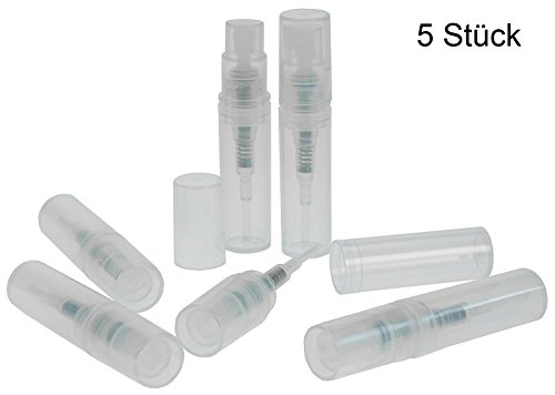 Taschenzerstäuber klein, Probe-Zerstäuber f. Parfüm Kosmetex Pump-Zerstäuber, leer 2 ml, 5 Stück