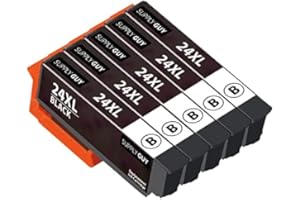 SUPPLY GUY SupplyGuy 5 kartridże z czipem kompatybilne z Epson 24XL Czarny dla Expression Photo XP55 XP750 XP760 XP850 XP860 XP950 XP960 XP970