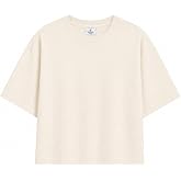 TIMSHEL Kadın Premium Kumaş Hafif Crop Oversize T-Shirt,%100 Pamuk, Sırt Dikiş Detaylı