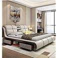 Smart Bed King Size Provided with Projector Massage Bluetooth Speaker Storage Drawers Safe Air Purifier Clock Display Bedroom Essential King Size Bed Luxurious Modern Smart Bed. (Khaki)