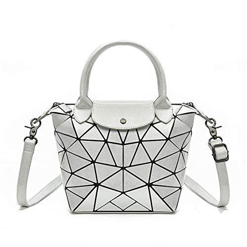 Preisvergleich Produktbild CHENGXIAOXUAN Damen-Reißverschlusstasche Rhombische Falttasche Mit Großer Kapazität Tragbare Umhängetasche Geometrische Rauten-Spleißtasche,Silver-32 * 14 * 25cm