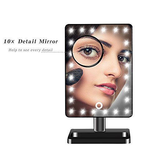 WanEway Kosmetikspiegel mit Beleuchtung, 20 LEDs, Dimmbar Durch Touch-Schalter, 10 x Vergrößerung, 12-inch Bildschirm, 360°Drehbar, mit Makeup Organizer, für Make up, Rasieren, Reisen (Schwarz) - 4