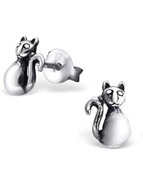 Laimons Kids Kinder-Ohrstecker Kinderschmuck Katze oxidiert Sterling Silber 925